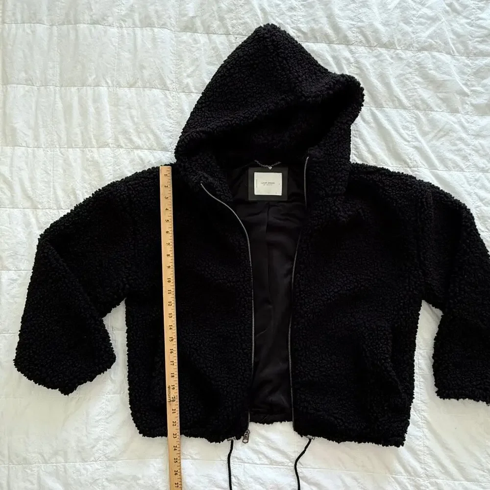 Lucky Brand Black Teddy Sherpa Hooded Jacket Women’s L Oversized Full Zip Cozy - Picture 12 of 16